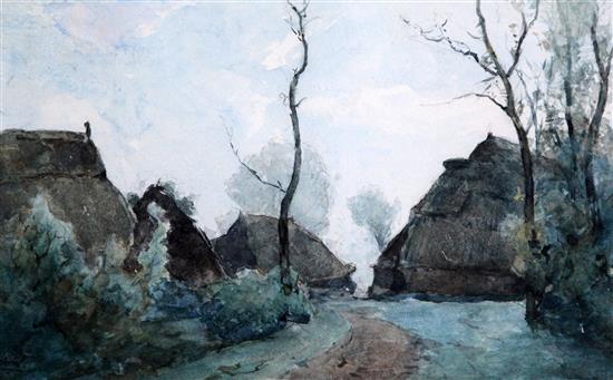 Paul Joseph Constantin Gabriel (1828-1903) Thatched cottages in a landscape 8 x 13in.